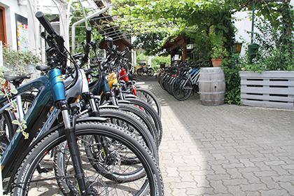 Fahrräder im Innenhof vom Radverleih Rudolf Mürner in Illmitz am Neusiedler See